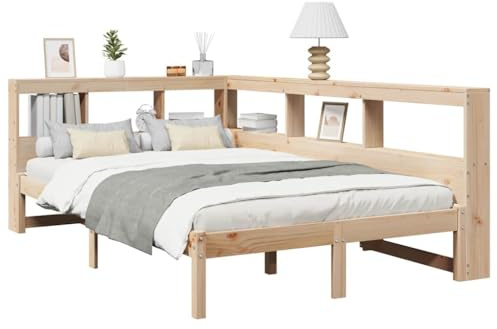 vidaXL Massivholzbett mit Regal ohne Matratze 120x200 cm Kiefer, Holzbett mit Regal, Massivholzbett mit Regal, Bett, Holzbett mit Bücherregal