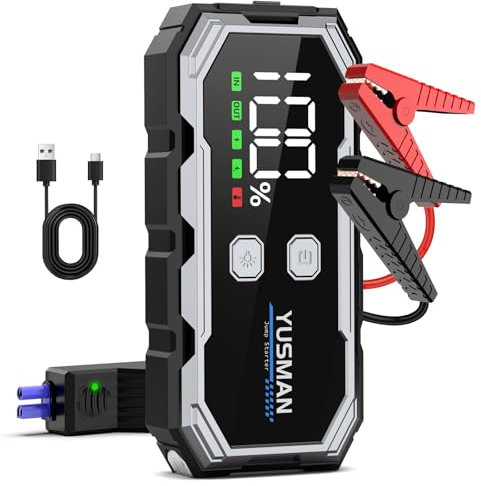 YUSMAN Booster Batterie Voiture 4000A, Demarreur Batterie Voiture (Jusqu’à 7L Essence & 5L Diesel),12V Jump Starter, Booster Batterie avec Clip d'affichage Intelligent, Lumière LED, Écran LCD