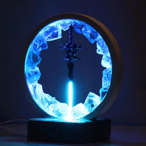 Sofyee Frostmourne Schwertlampe Lich King Nachtlicht Gaming Dekoration Licht Fließendes Geschenk Blaues Kristall Nachtlicht Einzigartiges Handgemachtes Gamer Geschenk Vatertagsgeschenk