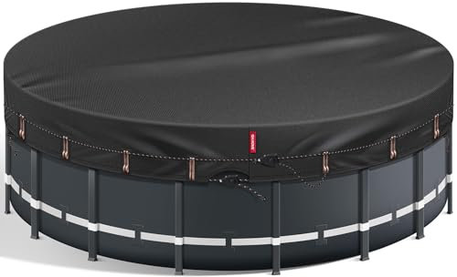 QH.HOME 800D Winter Pool Cover 12FT Round [2025 Upgraded Heavy Duty Fabric], New Super Windproof with 2 Patented Ratchet for Easy Installation, Cold and UV Resistant