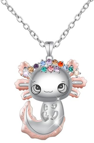 Axolotl-Kristall Halskette - Süß Salamander Anhänger, Legierung Trendig Schmuckgeschenk für Jungen Mädchen, Weihnachts- und Abschlussgeschenk