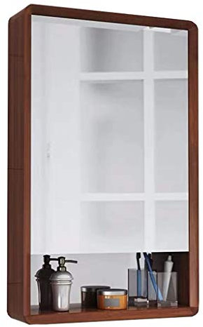 Generisch Meuble de lavabo de salle de bain en bois massif avec étagère, miroir mural rond, miroir de toilette, miroir cosmétique, miroir de salle de bain, meuble sous-vasque (couleur )