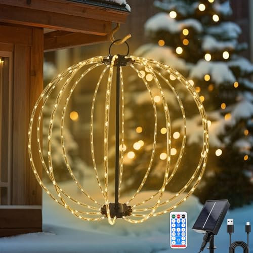 Luces de Bola Colgantes Impermeable Diámetro de 30CM, Guirnalda Luminosas Luce Exterior Solar Farolillos Impermeable, Plegable Luce de Hadas Solares Exterior Decoración para Navidad Boda Fiesta