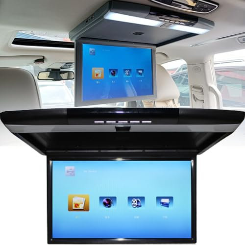 1080p Car Video Player - 17.3 Inch HD Overhead Roof Mounted Monitor, Ultra-Thin Flip Down TV for Cars, Supports FM/IR/USB/SD/HDMI Input (No DVD Drive)