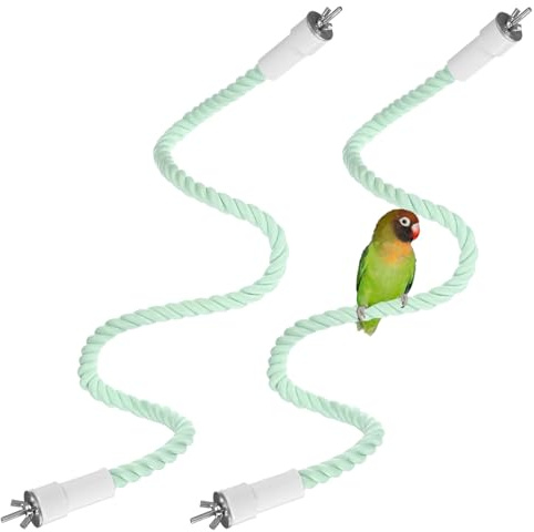 M METERXITY 2-Pack Rope Perches 31.5 in Length for Bird Cages, Cyan | Parrots Cockatiels Parakeets, Comfort Grip Flexible, Beak & Paw Grinding, Platform Sand