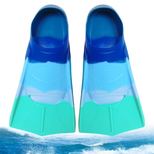 Aletas de natación para niños, 100% silicona, aletas cortas de silicona, aletas de entrenamiento, aletas de entrenamiento ligeras y cortas, aletas de entrenamiento para niños y niñas, talla XS, azul