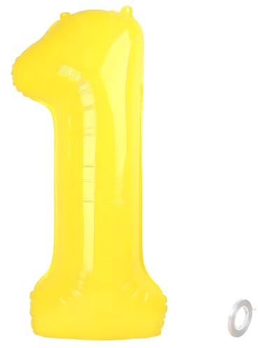 Balorise 40 Zoll Aluminium Luftballon Gelb Zahl 1, Helium Unterstützt, Ballon Nummer 0-9, 10-100 (101cm), große Folienballons Dekoration für Geburtstagsfeier, Hochzeit, Jubiläum
