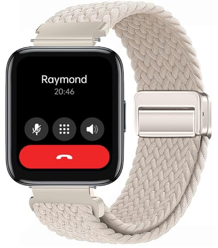 GIOPUEY Cinturini Magnetica Compatibile con Realme Watch 3, Cinturino in Morbido Nylon Intrecciato [Unisex] [Traspirante] - Beige