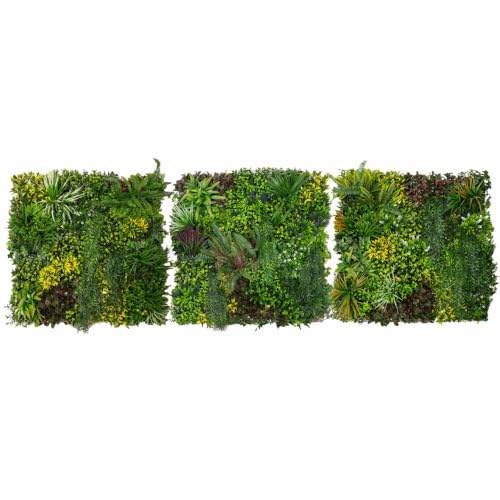 3Pcs Artificial Plant Wall Panel 100 x 100cm Cassia Living Foliage Green Tiles Indoor Outdoor Weather & UV Resistant Grass Fence Hedge Privacy Backdrop Garden Home Décor Snap & Lock Fixings Included