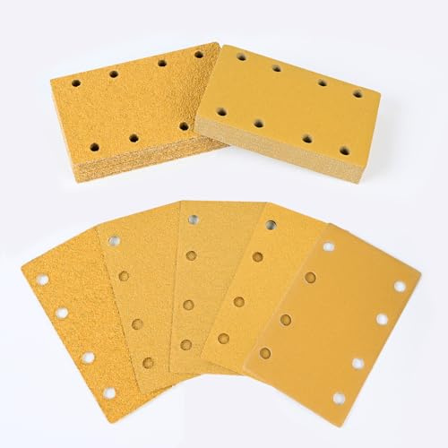 80x133mm Schleifpapier für Schwingschleifer Schleifen von Holz Metall Lack | Sruhrak 50 Stück Schleifblätter Klett Set, Stärkerer Abtrag Schleifpads P40/60/80/120/240 für Schleifen, Polieren, Entrosten