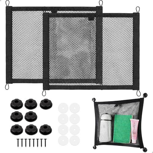 Filet de Rangement Camping Car, Filet Rangement Camping Car, 2 Pcs 40 x 35 Cm Filet Rangement Van, Filet à Bagages pour Camping-Cars, Campeurs, Bateaux, Van, Ménage Set de Noir