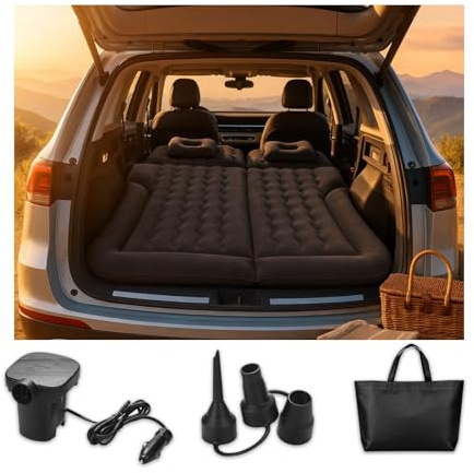 MMOBIEL SUV Luftmatratze Auto Matratze Aufblasbares Auto Bett für Camping & Reisen - Elektrischer Luftpumpe, 2 Kissen, Reparaturset & Tragetasche – Camping Matratze für SUV & Outdoor - Schwarz