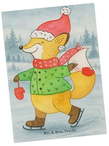 Mr. & Mrs. Panda Grußkarte Fuchs Schlittschuhe Design - Geschenk, Postkarte, Weihnachten, Weihnachtsbaum, Heiligabend, bildkarte, Ansichtskarte, Postkarten, Tannenbaum, Ansichtskarten, Winter