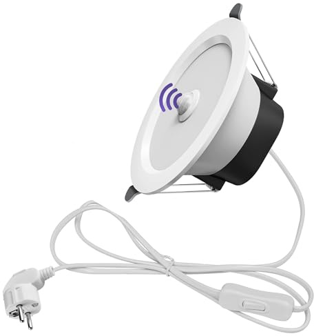 FSLiving 6W LED Einbaustrahler mit Bewegungsmelder, 230V Warmweiß 3000K, 1 Stück Möbeleinbauleuchte Einbauspots Deckenspot für Kabinett Badezimmer Küche, 8.5-9.5cm