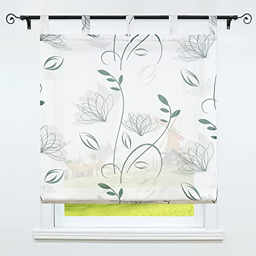 CORLIF Küche Raffrollo mit Schlaufen Raffgardine Landhaus Transparente Gardinen Leinen Schlaufenrollo Wohnzimmer Vorhänge Ausbrenner Weiß BxH 80x140 cm 1 Stück