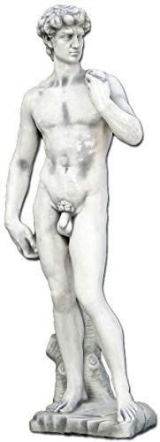 gartendekoparadies.de Statue des Davids von Michelangelo, Steinfigur, H. 117 cm, 67 kg, Grau, frostsicher aus Steinguss für Außenbereich