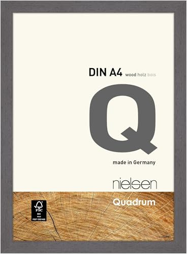 nielsen Quadrum Wooden Picture Frame - Grey A4, 21x29.7cm - with Float Glass and Easy Push-Turn Clips - for Photos and Art