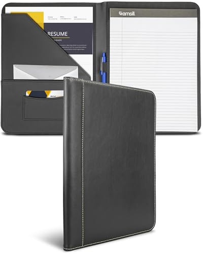 Samsill Contrast Stitch Faux-Leather Padfolio, Business Portfolio for Men and Women, Resume Document Organizer with 8.5 x 11 Inch Writing Pad, Black