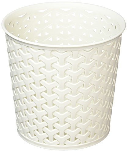 Curver Faux Rattan Dresser Storage Pot-Medium (Perfect for Hair Brushes), White, 14 x 14 x 14 cm
