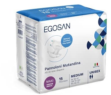 EGOSAN 15 pannolini usa e getta per adulti, per adulti e donne, per massimo assorbimento e linguette regolabili, taglia M