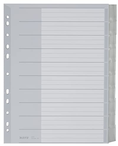 Leitz Register für A4, Deckblatt aus Karton und 10 Trennblätter aus Kunststoff, Taben mit auswechselbaren Einsteckschildchen, Grau, 43700000