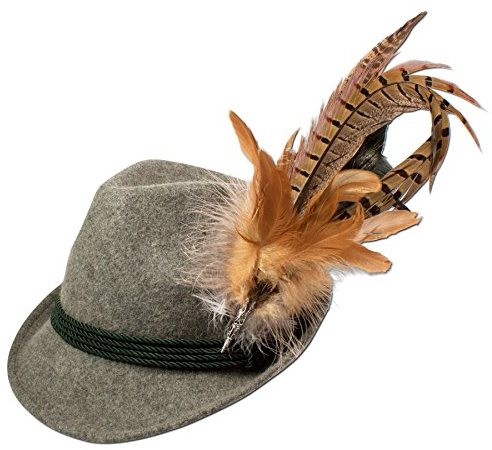 Alpenflüstern Damen Filz-Trachtenhut mit Fasanenfeder Grau (Grau 09), 55/57 cm (Herstellergröße: Medium)