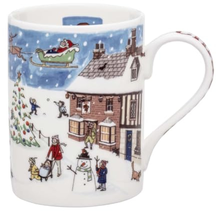 Alison Gardiner Christmas Village Mug Fine Bone China Traditional Christmas Scene - Hand Decorated England - Dishwasher Microwave Safe - 320ml Holiday Coffee Mug