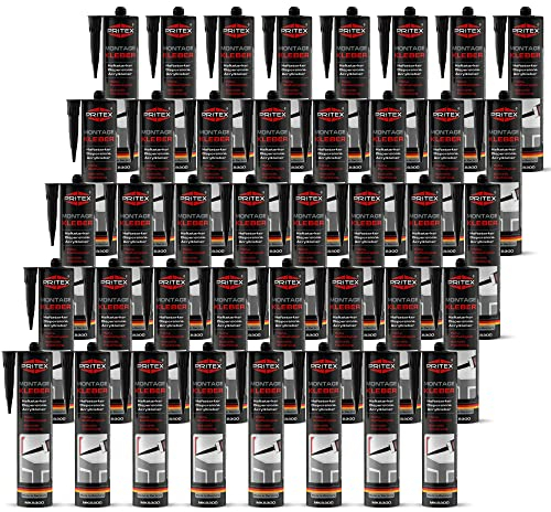 PRITEX – Profi Montagekleber Weiß 40x 300 ml – Baukleber für Holz-Paneele, Kabelkanäle, Sockelleisten, Styropor, Fliesen, Beton uvm. – haftstarker Universalkleber auf Acrylatdispersion-Basis für innen