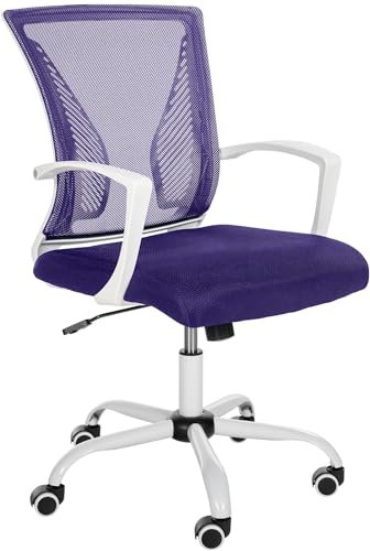 CLP Silla Oficina Tracy en Malla Transpirable I Silla de Ordenador Regulable en Altura & Ergonómica I Silla de Escritorio con Ruedas, Color:Violeta, Color del Marco:Blanco