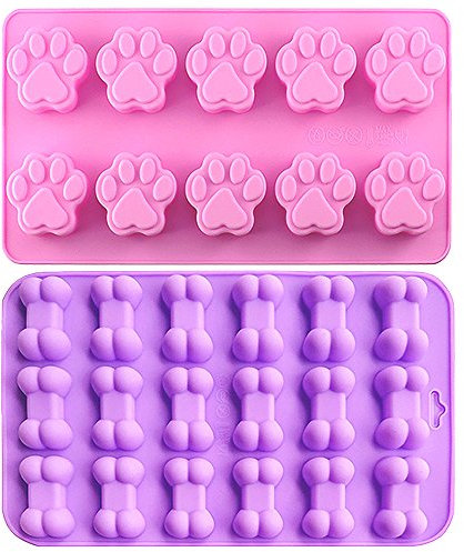 IHUIXINHE Food Grade Silikon Welpen Hundetatze und Knochensilikon Form, EIS Würfel Schimmel, Schokolade Schimmel, Süßigkeiten Schimmel, Cupcake Backform, Muffin Pfanne, 2 Pack Set (Welpe)