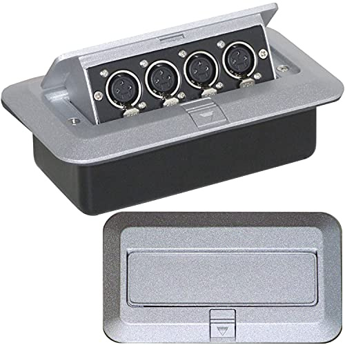PRO Quad (4x) XLR Socket/Female Pop-Up Wall/Floor/Desk Plate & Metal Back Box – Audio 3 Pin Microphone, Mic, Amplifier, Amp, Speaker, DJ - Loops