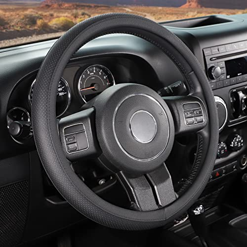 SEG Direct Schwarz Lenkradhülle Lenkrad Abdeckung Lenkradbezug aus Mikrofaser-Leder für Range Rover Tundra 39-40.5 cm