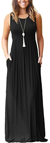 PCEAIIH Women's Casual Sleeveless Maxi Dress Loose Long Dresses with Pockets (XS-B-Black)