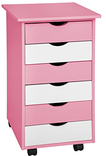 tectake® Rollcontainer mit Schubladen, Schubladenschrank 6x Schublade, mit Rollen, Büro Organizer, Schreibtisch Schrank, Rollwagen Unterschrank, Aufbewahrungsschrank Office, als Nachttisch - rosa