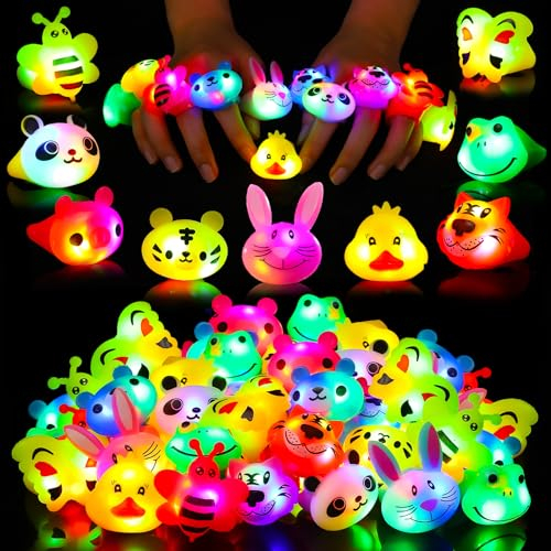 SCIONE 40 Stück LED Leuchtringe Blinkende Ringe Fingerspielzeug Party Bag Fillers für Kinder Niedliche Tier Licht Up Spielzeug für Jungen Mädchen Klassenzimmer-Preise Partygeschenke