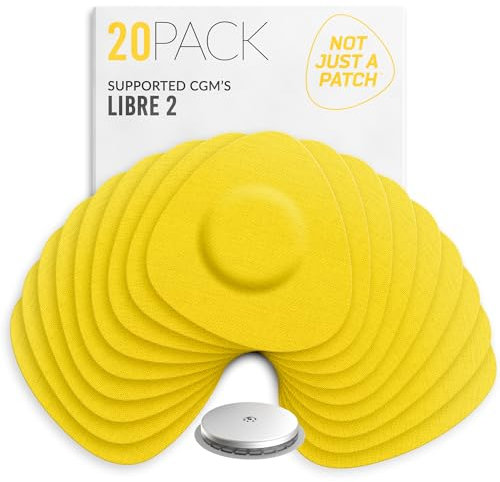 Not Just A Patch Freestyle Libre 2 Sensor Covers (20 Pack) Lingo CGM Patches for Freestyle Libre 2 - Water Resistant & Durable for 10-14 Days - Yellow