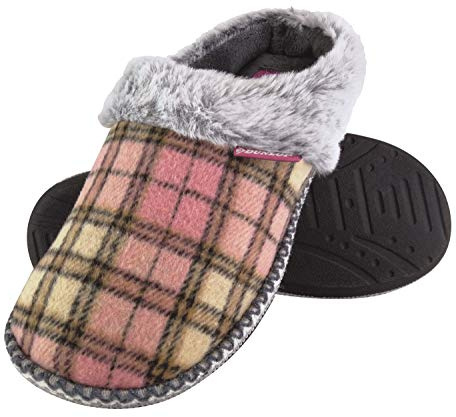DUNLOP - Ladies Cute Cosy Plush Memory Foam Knitted Slippers with Open Back Mules (6 UK, Caroline)