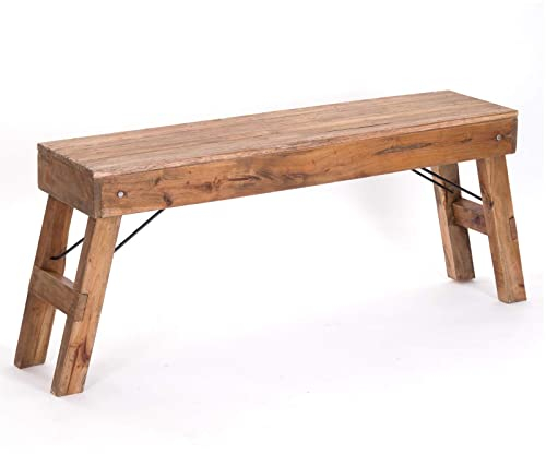 DESIGN DELIGHTS Faltbare SITZBANK Aldo | 112x48x28cm (BxHxT), Recyclingholz | rustikale Holzbank, Küchenbank aus Massivholz, Beistellbank, Flurbank, Gartenbank | Farbe: 01 Natur-Vintage