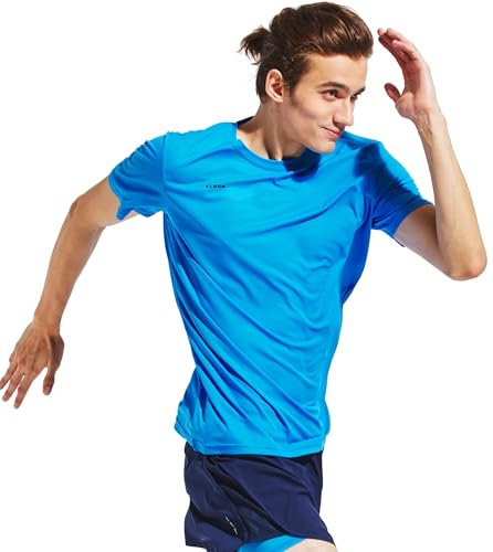 TLRUN Men's Ultra Lightweight Running Shirts Dry Fit Marathon Top Tee Cool Short Sleeve Athletic T-Shirts(Large, Blue)