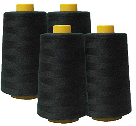 AK Trading - Confezione da 4 coni di filo da cucito multiuso neri (6000 m ciascuno) di rocchetti di filo in poliestere ad alta resistenza per cucito, trapuntatura, macchine per fusione, overlock