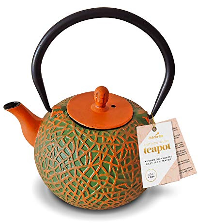 Charbrew Olive & Orange Chinese Cast Iron Teapot with Stainless Steel Tea Infuser (800ml/4 Cups)