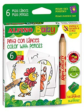 Alpino Baby 6 Bleistifte | Bleistifte für Babys | Dicke Buntstifte und weiche Mine | Genießen und Lernen Sie Malen, 1 stück (6er Pack)