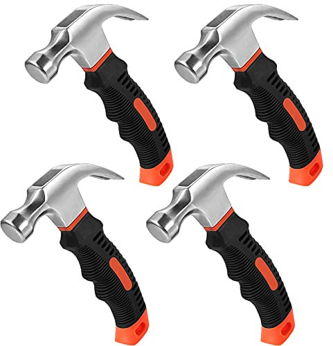 8 OZ Stubby Claw Hammer, 4 Pack Small Claw Hammer Mini Stubby Hammers with Soft Rubber Handle for Home Repair, DIY, Building, Woodwork, Household Work and Outdoor Camping