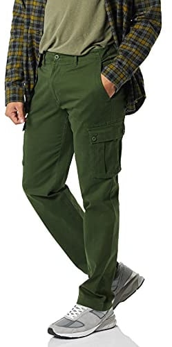Amazon Essentials Men's Straight Fit Stretch Cargo Work Trousers (Available in Big and Tall), Dark Olive, 30W / 34L