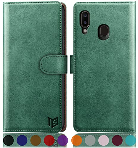 SUANPOT [RFID Schutz für Samsung Galaxy A20e hülle PU Leder handyhülle Lederhülle klapphülle Kartenfach Flip Phone Case Cover für Samsung A20e Handy hülle Phone case Cover hellgrün