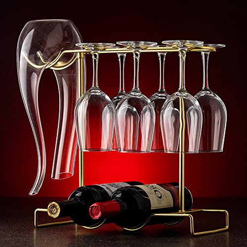 TENINE Porta Bicchieri da Vino Multifunzione, Mensola Creativa per Bicchiere da Vino/Champagne, Portabicchiere da vino, stendino per vino decanter stendino con 6 ganci Cucina Bar (Creativo Modello)