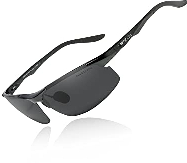 KINGSEVEN Sport Sonnenbrille für Herren Polarisierte Fahrbrille Ultraleichter Al-Mg Metallrahmen UV400-Schutz 9126 (Schwarz)