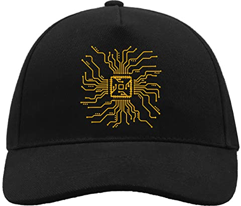 Unbekannt CPU and Motherboard Minimalist Graphic Bequeme Unisex-Baseball-Truckerkappe aus gebürsteter Baumwolle mit Schnalle Schwarz