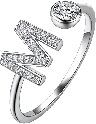 Suplight Damen Offener Ring 925 Sterling Silber Letter Ring mit Buchstabe M Verstellbare Initiale Alphabet Schmuck Geschenk für Frauen Mädchen