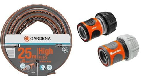Gardena Comfort HighFLEX Schlauch 19 mm (3/4 Zoll), 25 m & Schlauchverbinder-Satz: Für Schlauchanfang und -ende, Anschluss Passend für Alle Original Systemteile